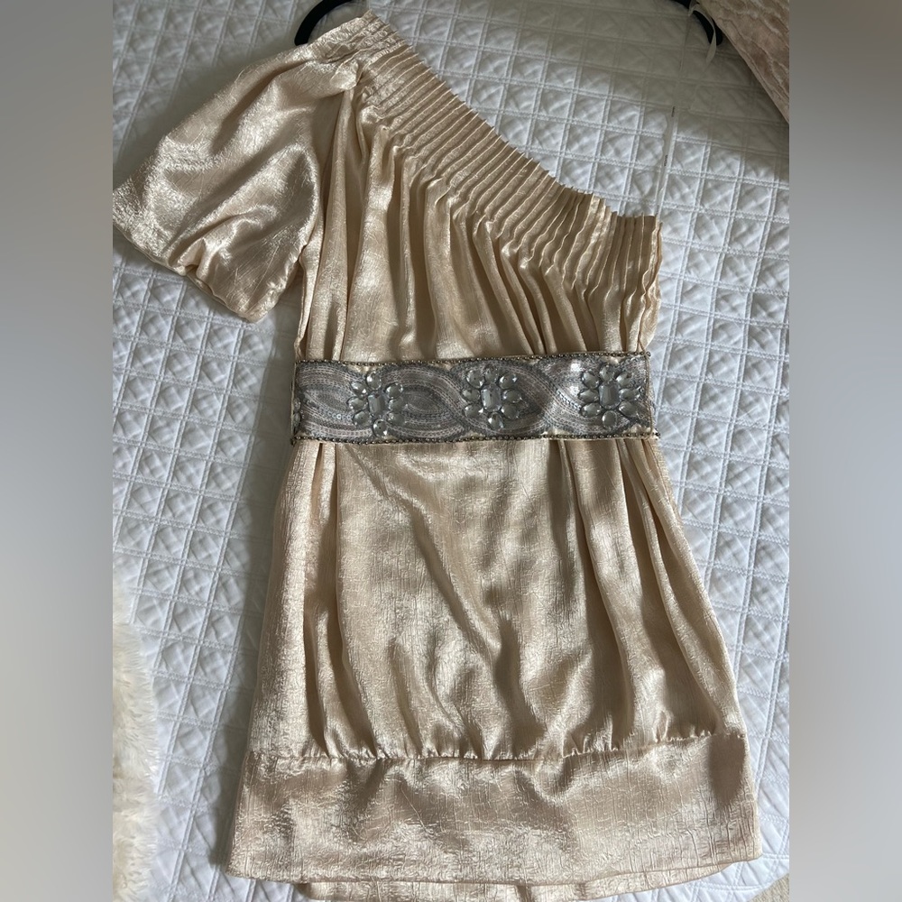 Champagne One Shoulder Party Dress Size M